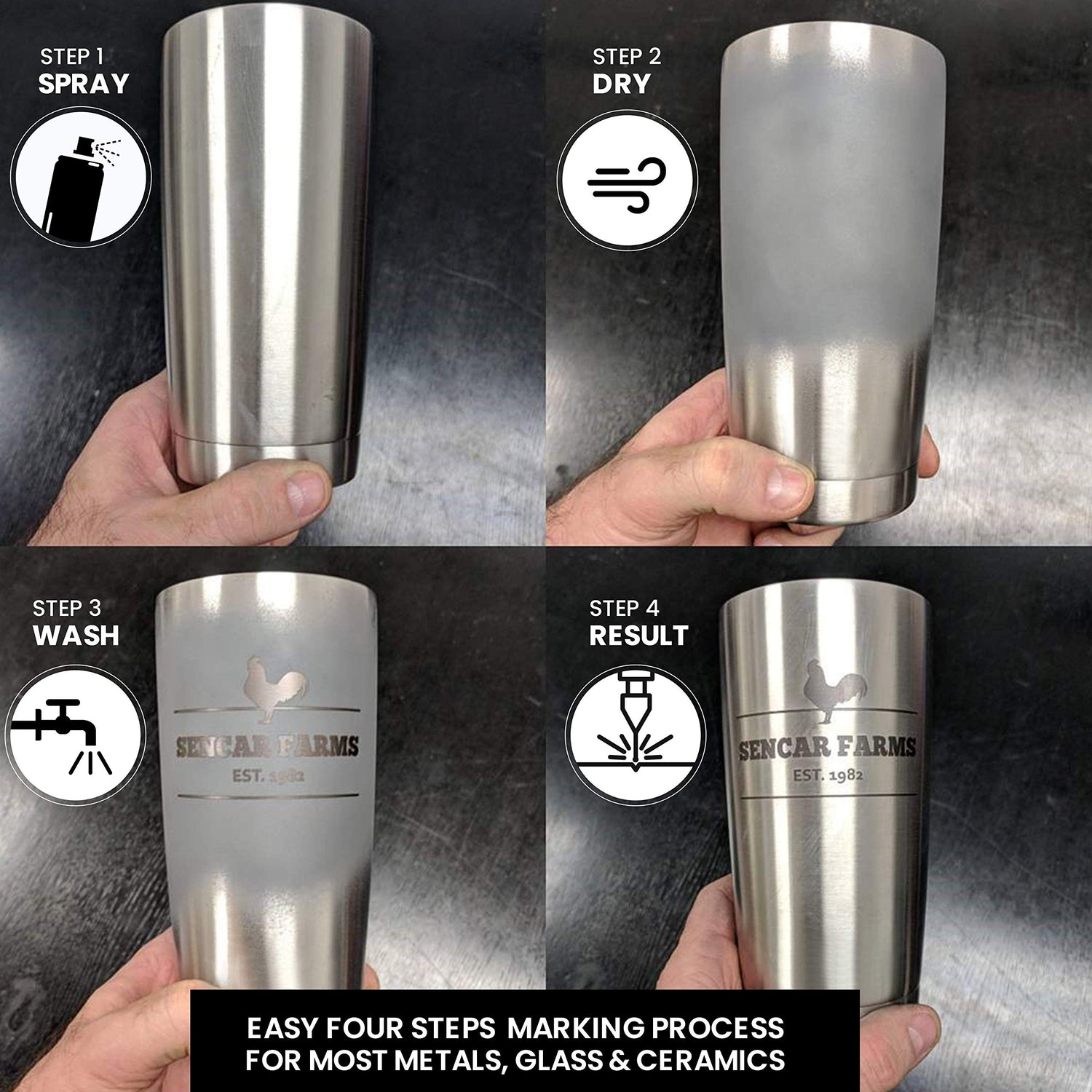 Aerosol Black Laser Marking Spray - LaserBond 100 (12 oz), (3 Pack) Works with All Laser Engravers, Printers | CO2, Fiber & YAG Laser | LBT 100 LaserBond