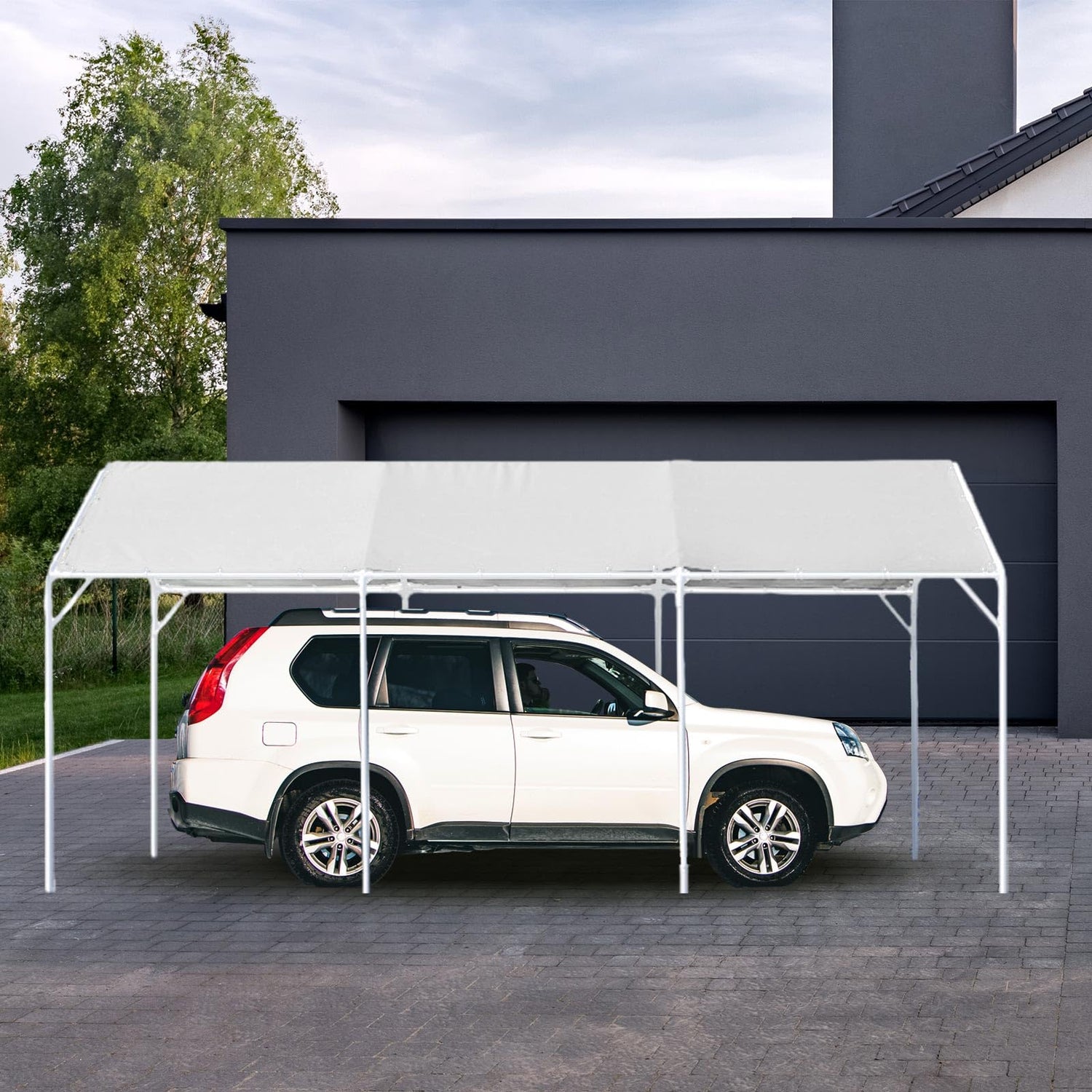 Wesnoy Heavy Duty Carport Canopy Waterproof Canopy Cover Garage Car Shelter Tarp Tent for Car Canopy Replacement Cover with 50 Ball Bungees, Only Top Wesnoy