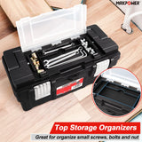 MAXPOWER 16 inch Tool Box with Removable Tray, Portable Toolbox with Stainless Steel Handle & Doule Metal Latch, Rated up to 33 Lbs MAXPOWER