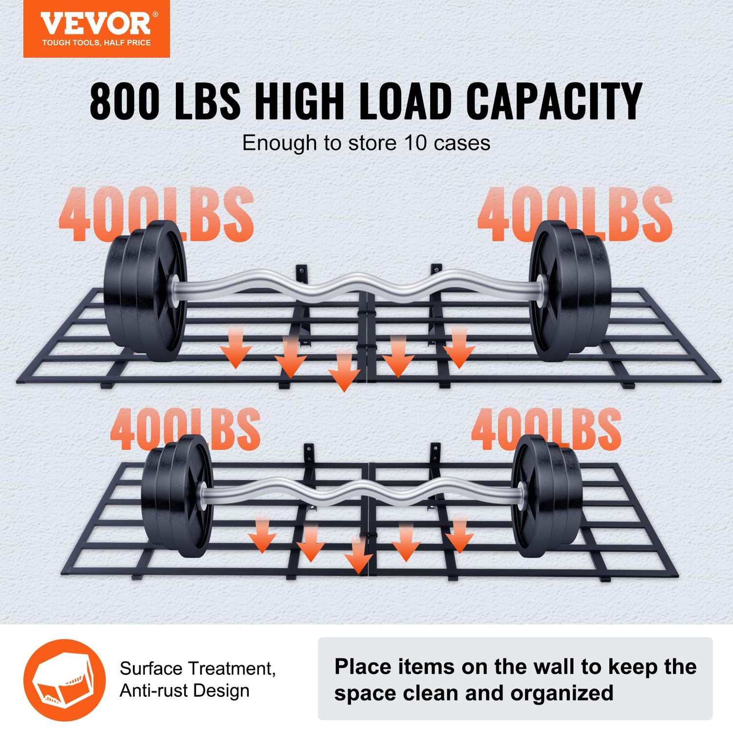 VEVOR Garage Shelving Wall Mounted, 2 x 6 ft Heavy Duty Garage Wall Shelves, 1600 lbs Load Capacity Garage Storage Rack Floating Shelves, 2 Pack, VEVOR