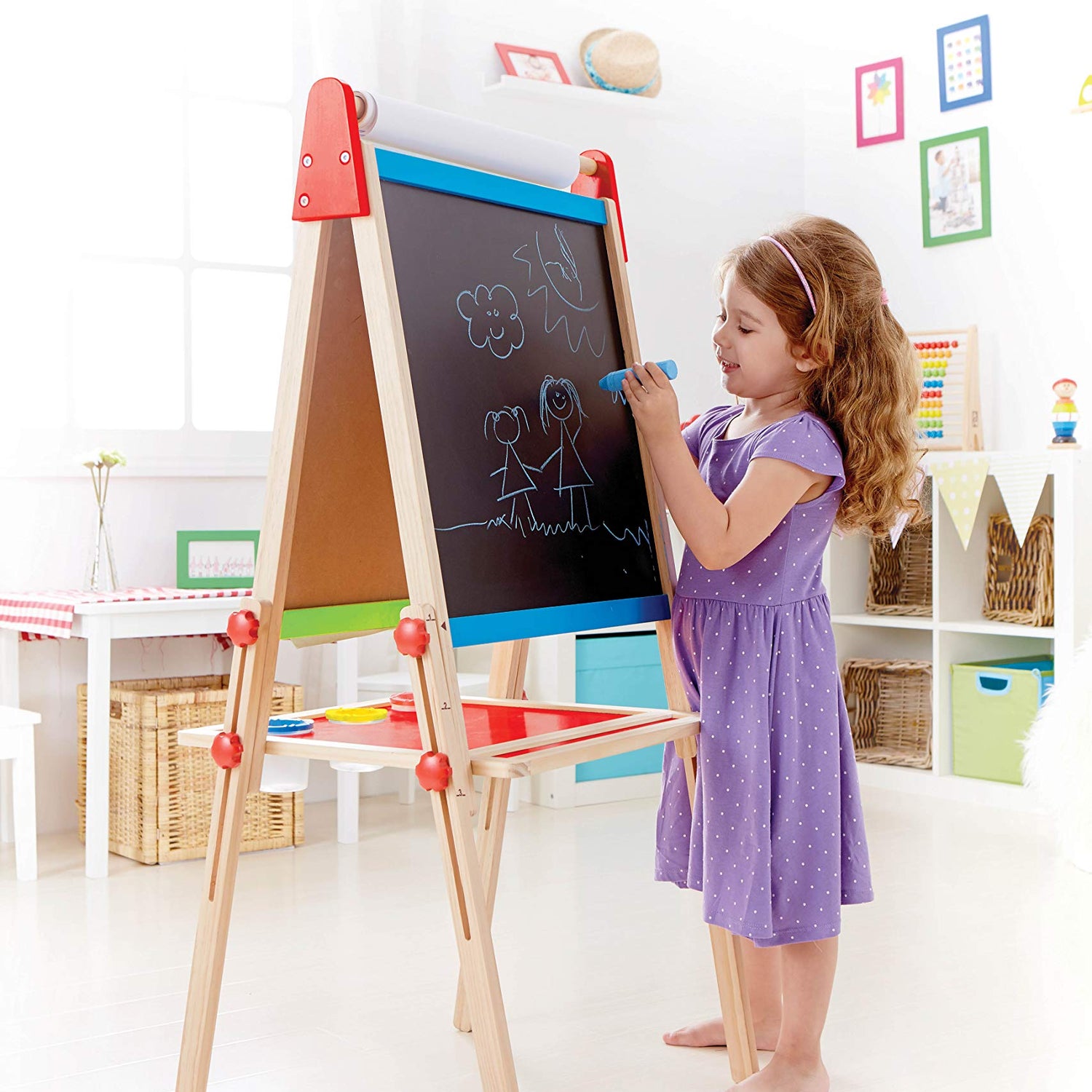 Award Winning Hape All-in-One Wooden Kid's Art Easel with Paper Roll and Accessories Cream, L: 18.9, W: 15.9, H: 41.8 inch Hape