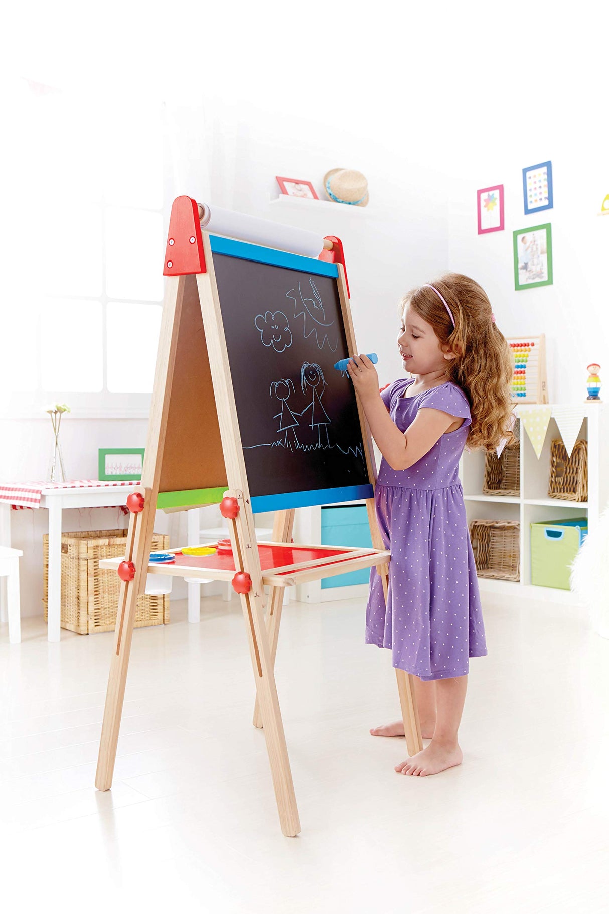 Award Winning Hape All-in-One Wooden Kid's Art Easel with Paper Roll and Accessories Cream, L: 18.9, W: 15.9, H: 41.8 inch Hape