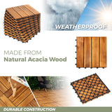 Interlocking Deck Tile (Pack of 10, 12"x12") Acacia Hardwood Deck Tile, Interlocking Patio Tile in Solid Acacia Wooden Oiled Finish Waterproof All LOAQUA