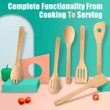 IOOLEEM Cooking wooden Utensil Set (6, Natural Bamboo) spoons, spatula set IOOLEEM