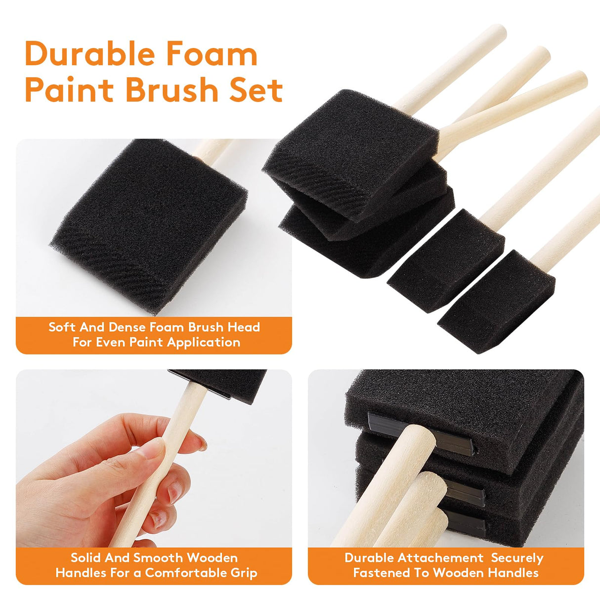 120 Pcs Foam Paint Brushes, 1” and 2” Foam Brush with Wood Handle, Bulk Sponge Brushes for Painting, Foam Art Paintbrushes Set for Staining, REDOVANT