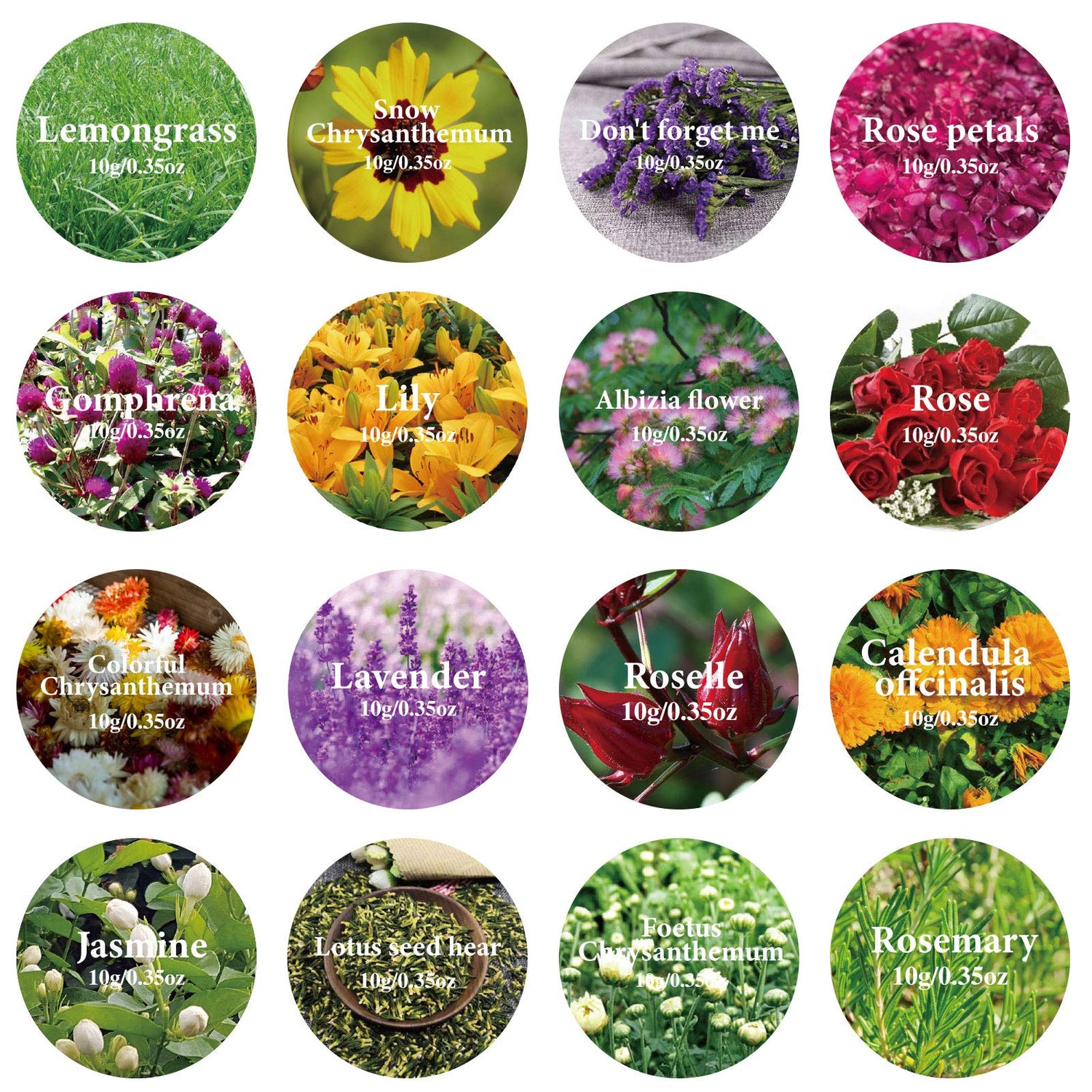 16 Bags Dried Flowers,100% Natural Dried Flowers Herbs Kit for Soap Making, DIY Candle Making,Bath - Include Rose Petals,Lavender,Don't Forget SACATR