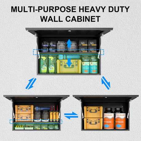 POLUP Storage Locking Cabinets with Adjustable & Removable Shelf, Up-Flip Door Metal Wall Cabinet, Wall-Mounted 20”H One Door Utility Upper Cabinet POLUP
