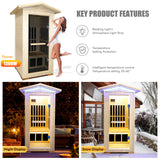 OUTEXER Outdoor Far Infrared Sauna Wooden Saunas Spa 1300W Low-EMF Dry Sauna Room for One Person Finland Spruce Wood OUTEXER