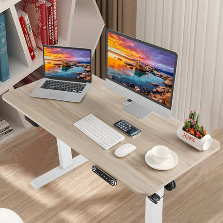 farexon Electric Standing Desk Adjustable Height, 48 x 24 inch Sit Stand Desk with Metal Metal Hook, 4 Memory Heights, 27''-45'' Lifting Range Stand farexon