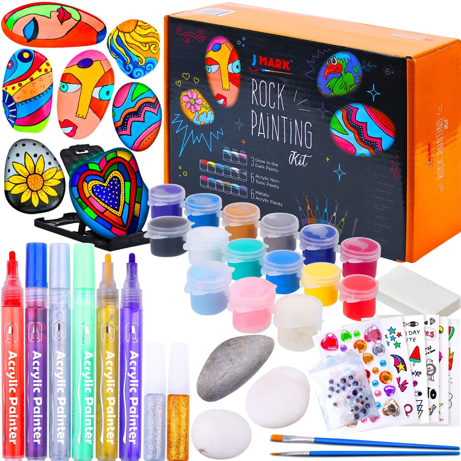 J MARK Premium Rock Painting Kit - Acrylic Paint Pens for Rock Painting, Glow in The Dark and More J MARK