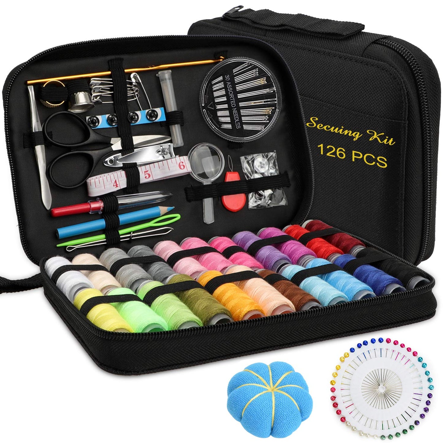 Marcoon Sewing KIT, DIY Sewing Supplies with Sewing Accessories, Portable Mini Sewing Kit for Beginner, Traveller and Emergency Clothing Fixes, with Premium Black Carrying Case (B)