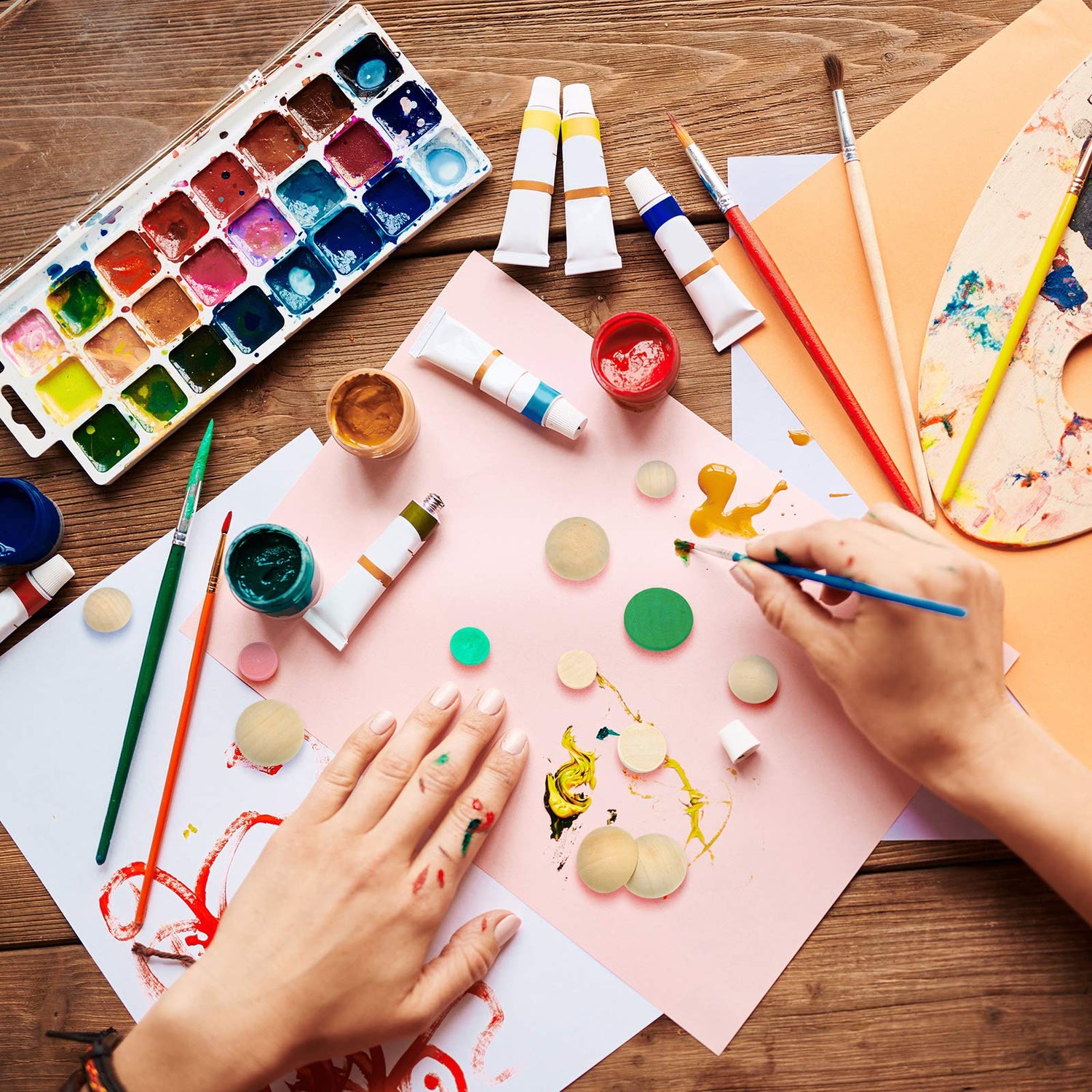 300 Pieces Natural Half Wooden Balls Split Wood Balls Half Craft Ball Unfinished Wood Balls Wood Mini Hemisphere Balls for DIY Projects Kids Arts, 6 Jetec