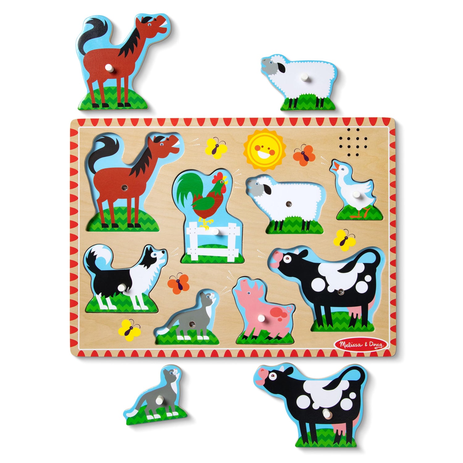 Melissa & Doug Farm Animals Sound Puzzle - Wooden Peg Puzzle With Sound Effects (8 pcs) Melissa & Doug
