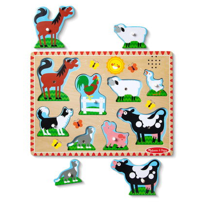 Melissa & Doug Farm Animals Sound Puzzle - Wooden Peg Puzzle With Sound Effects (8 pcs) - WoodArtSupply