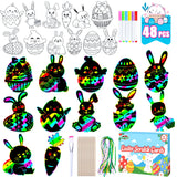 Max Fun Easter Crafts Kit Rainbow Color Scratch Paper Easter Ornaments (48 Counts)-Craft Kit for Kids Easter Basket Stuffers Party Favors Max Fun