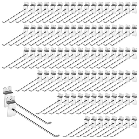 Tandefio 200 Pcs 6 and 8 Inch Slatwall Hooks Slatwall Accessories Slatwall Panel Hooks Heavy Duty Metal Slat Wall Hanging Hooks Silver Commercial Tandefio