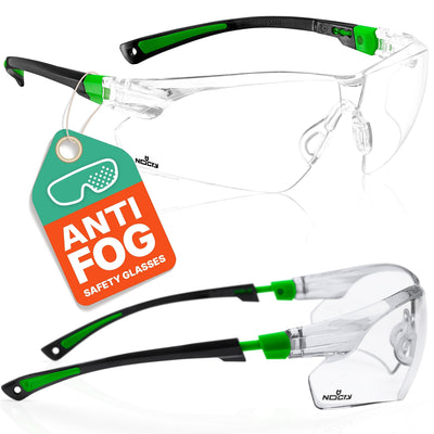 NoCry Clear Safety Glasses for Men and Women; Lightweight Work Glasses with Adjustable Frames and No-Slip Grips; Scratch Resistant Anti Fog Safety