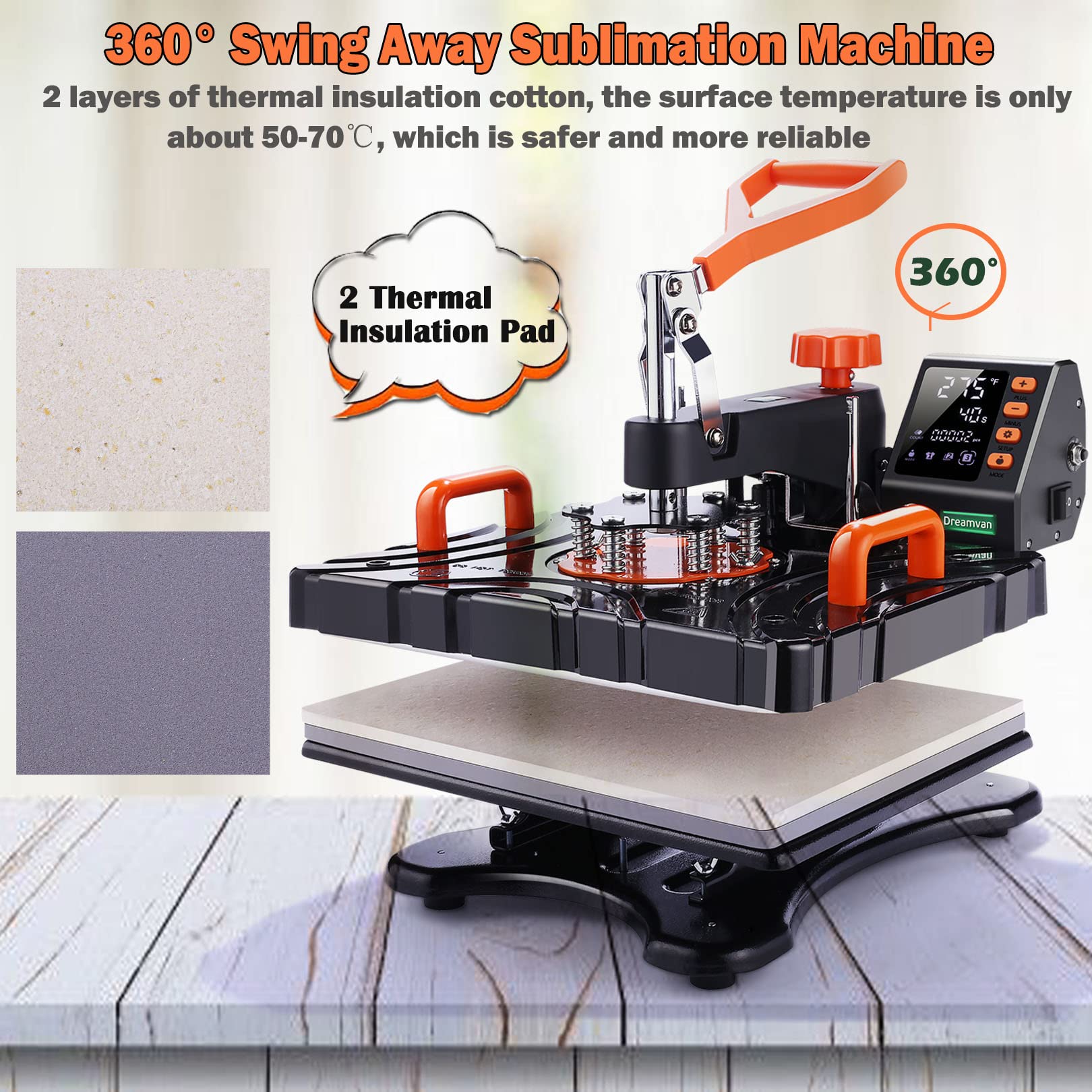 Heat Press Machine 8 in 1 Upgrade Sublimation Machine 15"X12" Swing Away Heat Press Clamshell Printing Heat Transfer Industrial-Quality Heat Press - WoodArtSupply