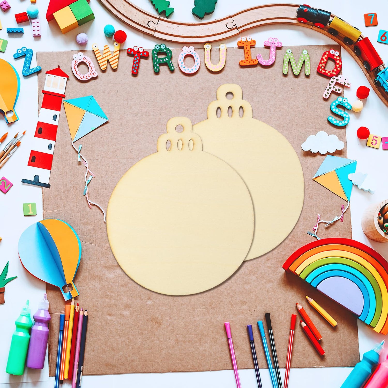 Soaoo 24 Pcs Extra Large 7" Christmas Round Wooden Discs Wooden Christmas Ornaments Hanging Wood Circles DIY Blank Unfinished Wood Slices with Holes Soaoo