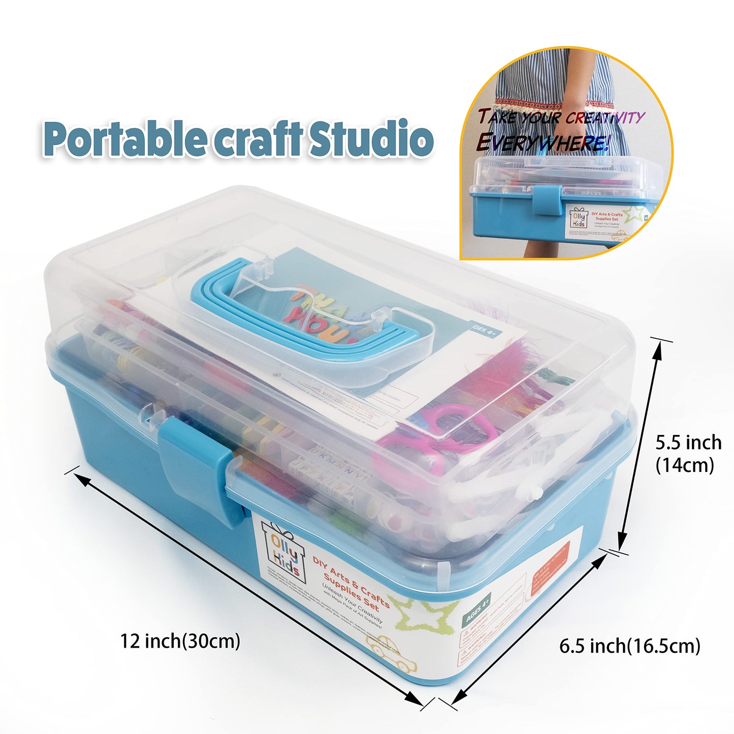 Olly Kids Craft Kits Library in a Plastic Craft Box Organizer- Craft and Art Supplies for Kids Ages 4 5 6 7 8 9 10 11 &12 Year Old Boys & Girls - WoodArtSupply