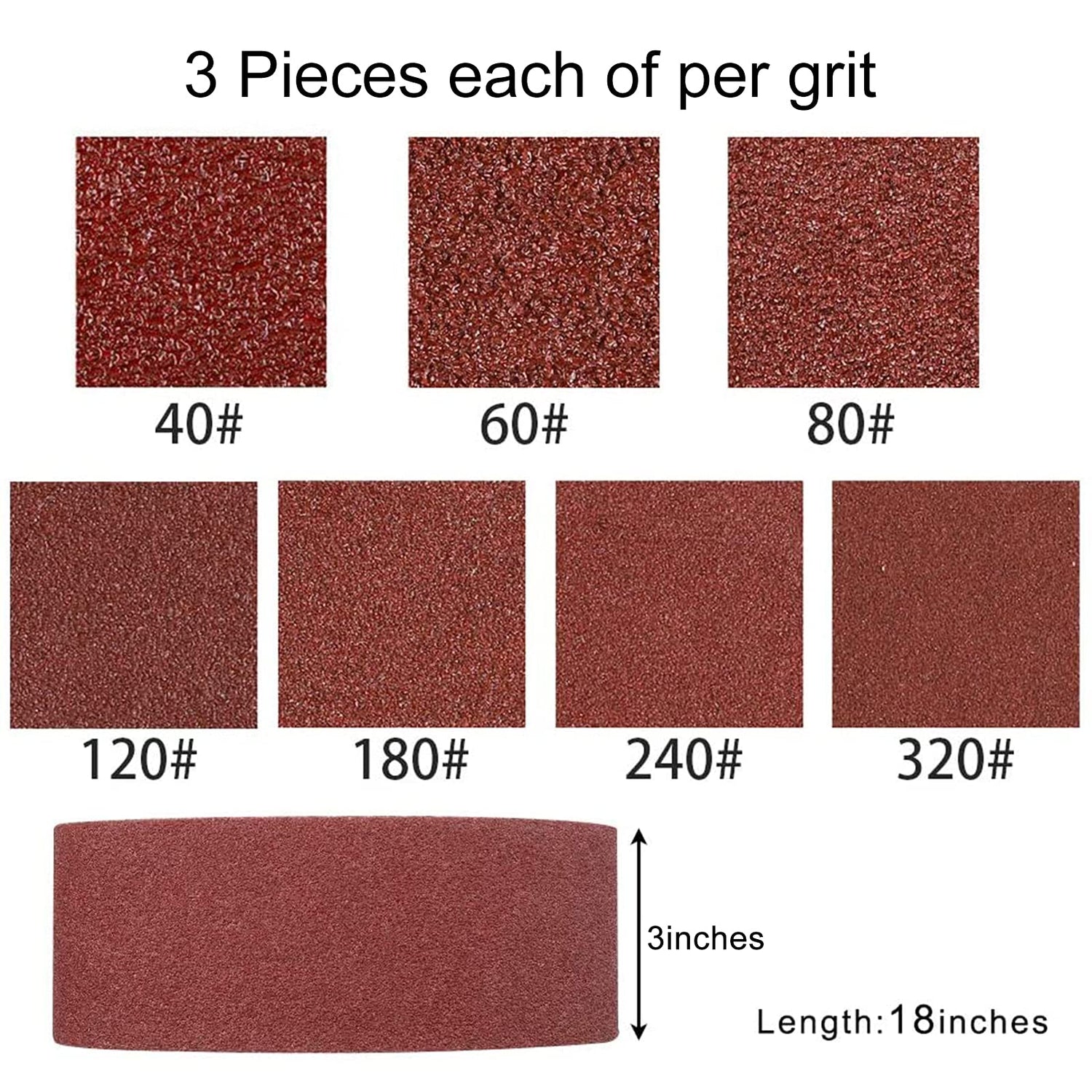 Coceca 3x18 Inch Sanding Belts, 21 Packs Belt Sander Paper Aluminum Oxide Sandpaper (Assorted 3 Each of 40 60 80 120 180 240 320 Grit) for Sander Coceca