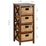 eHemco 4 Tier X-Side End Storage Cabinet with 4 Wicker Baskets, Walnut eHemco