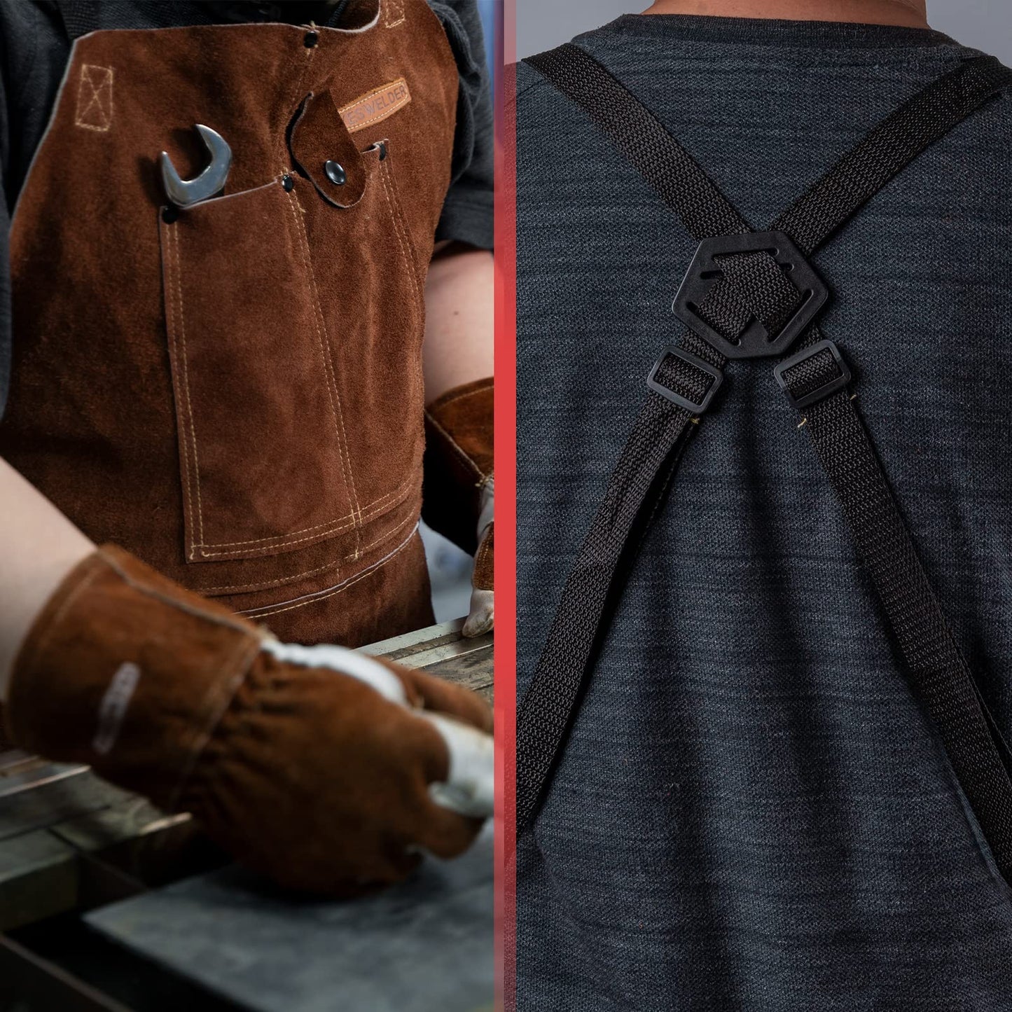 YESWELDER Leather Welding Work Shop Apron with 6 Pockets Heat Flame Resistant Cowhide Welder Apron Heavy Duty Blacksmith Aprons Adjustable for - WoodArtSupply