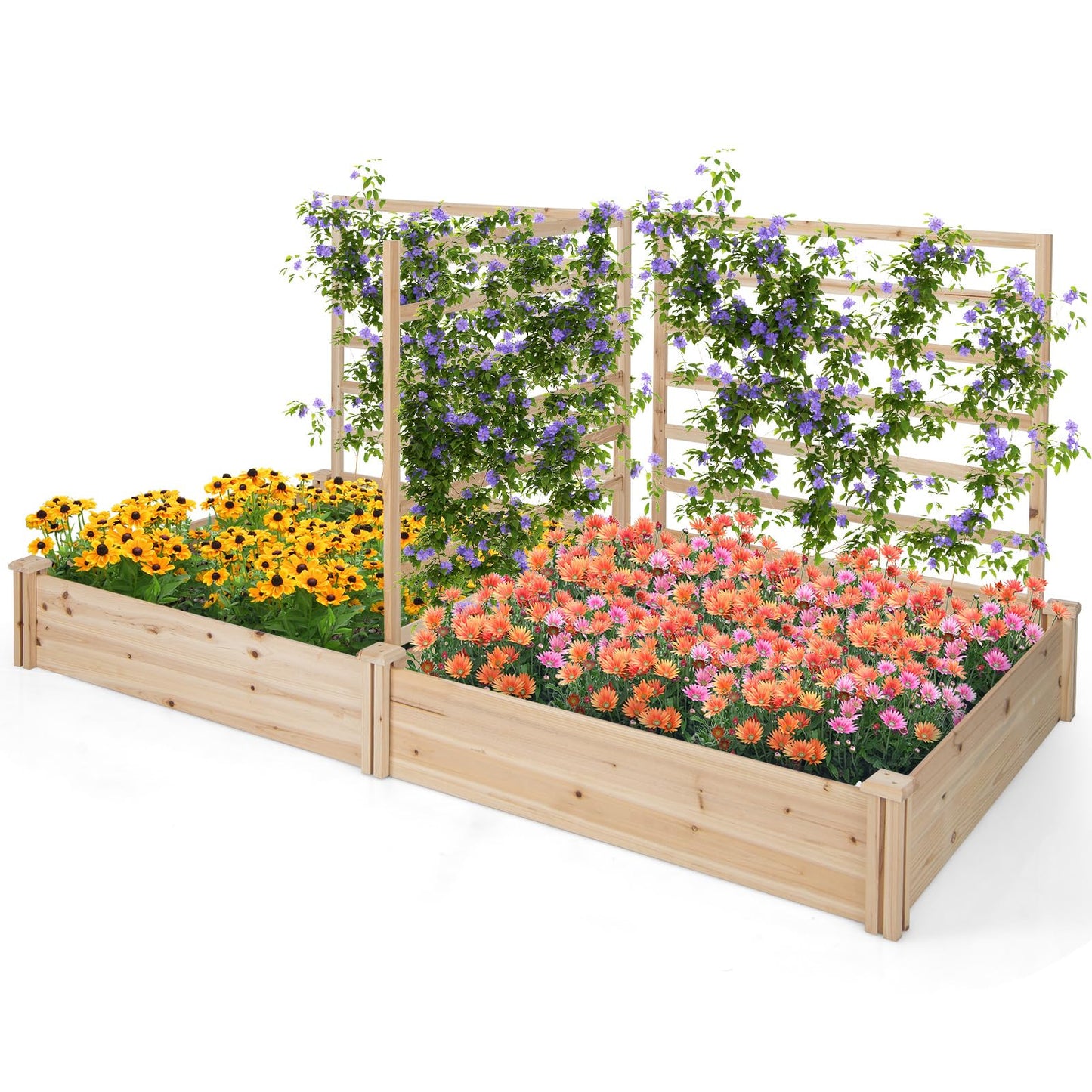 S AFSTAR Raised Garden Bed with 2 Planter Boxes & 3 Trellis, 88" L x 45" W x 43" H Outdoor Wooden Planter Box Kit for Flower Herb Vegetable Fruit