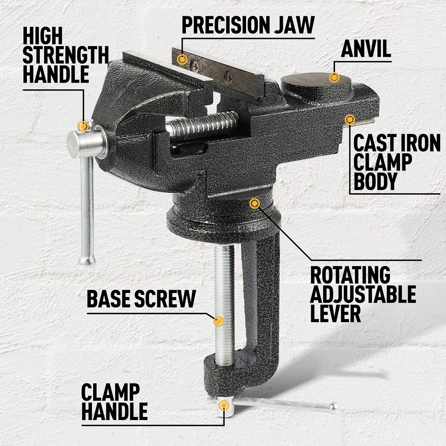 Table Vise or Bench Vise Universal, 360° Swivel Clamp-On Vise Portable Home Vice 3.2'' for Woodworking, Cutting Conduit, Drilling, Metalworking