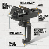 Table Vise or Bench Vise Universal, 360° Swivel Clamp-On Vise Portable Home Vice 3.2'' for Woodworking, Cutting Conduit, Drilling, Metalworking STEINBRÜCKE