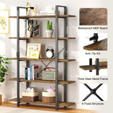 FRAPOW 70-Inch Rustic Brown 5-Tier Industrial Bookshelf with Metal Frame FRAPOW
