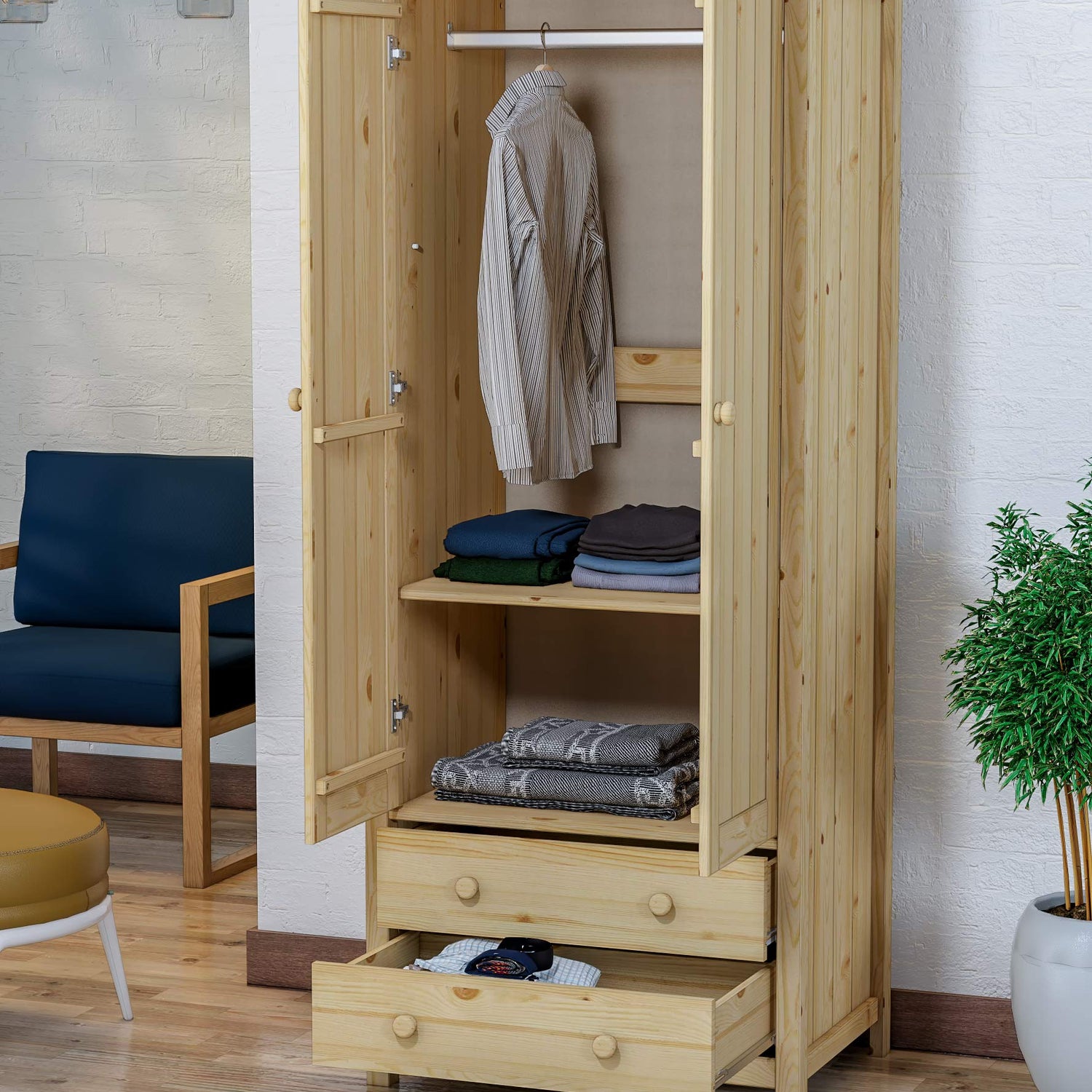 Elegant Wooden Wardrobe Closet Armoire with Spacious Storage, Drawers, and Doors - Ideal Bedroom Armoire Wardrobe Closet for Organizing Clothing Generic