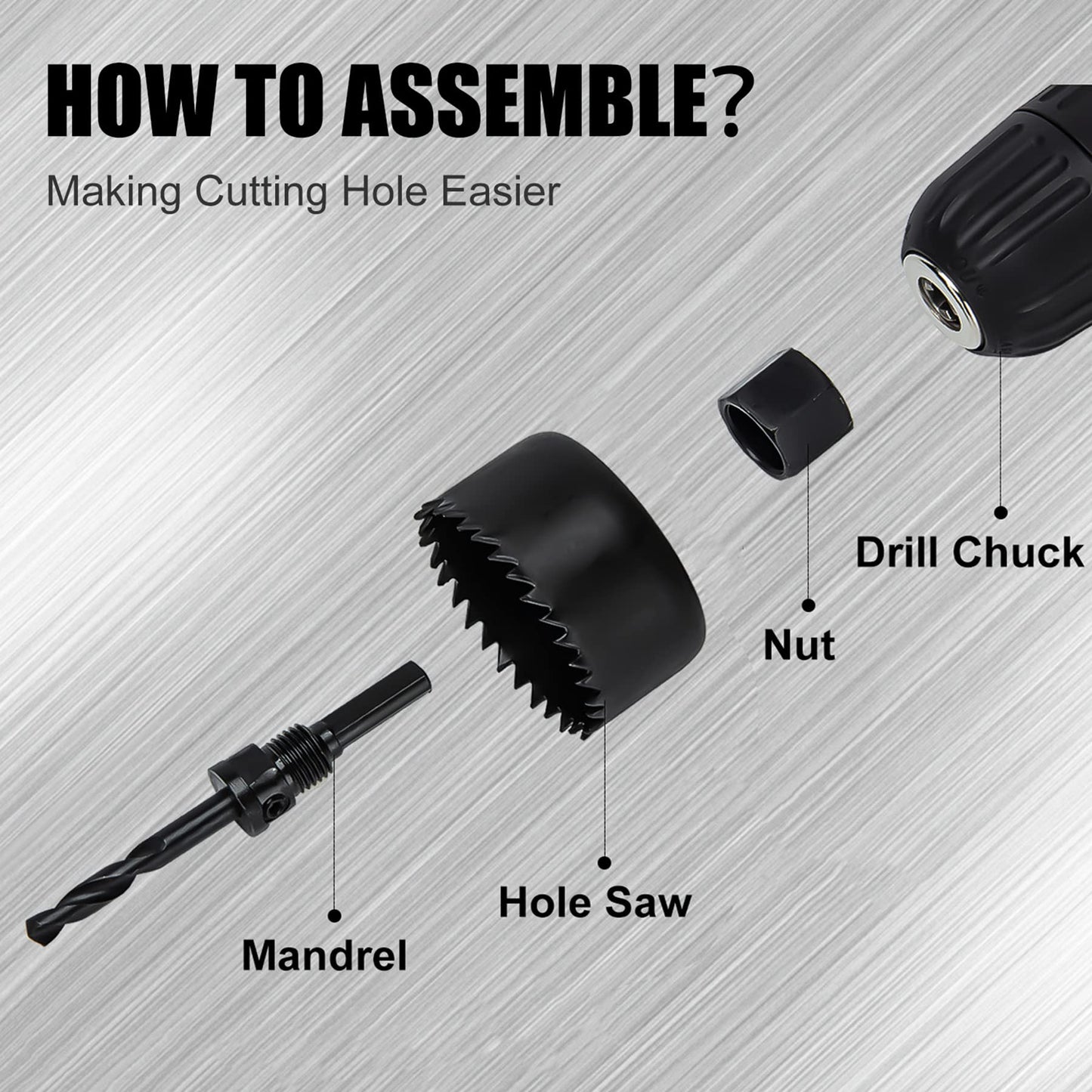 KATA 6PCS Hole Saw Kit 1-1/4" to 2-1/8"(32-54mm) Hole Saw Set in Case with Mandrels and Hex Key for Soft Wood, PVC Board, Plywood - WoodArtSupply