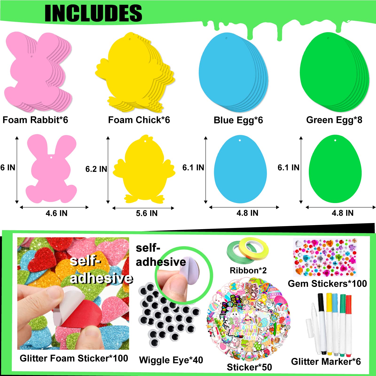 322pcs Easter Foam Stickers Set, Rabbit Chick Egg Arts and Crafts Kits for Kids, DIY Craft Supplies for Home Classroom Activities, Ideal Gifts for - WoodArtSupply