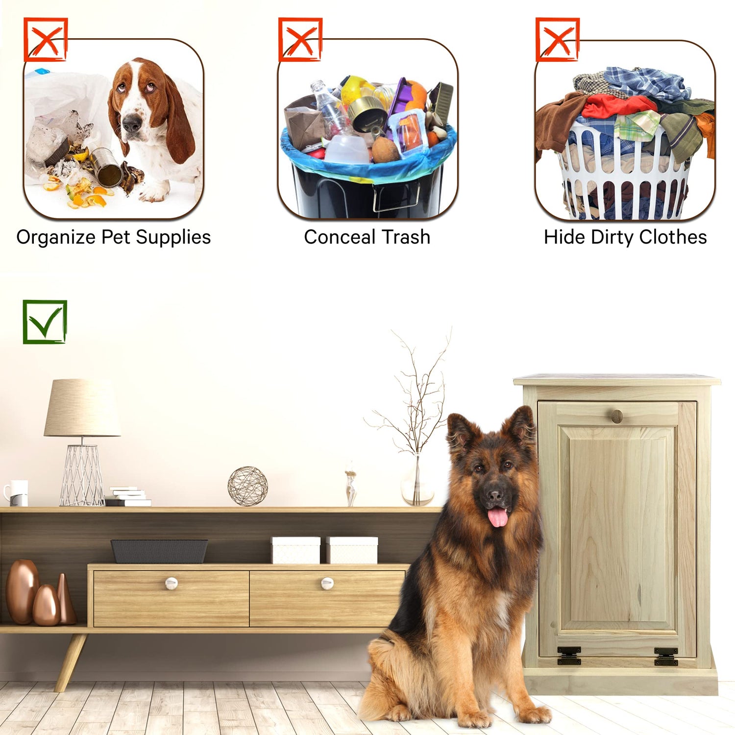 Peaceful Classics Tilt Out Trash Cabinet Without Drawer - Wooden Pull Out Cabinet, Decorative Trash Bin Cabinet for Kitchen, Bedroom, & Home Patio, Peaceful Classics