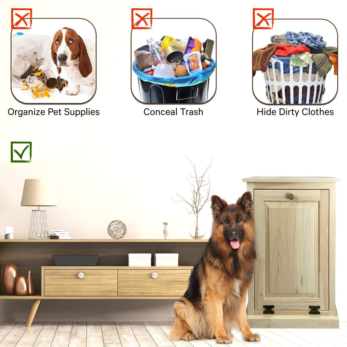 Peaceful Classics Tilt Out Trash Cabinet Without Drawer - Wooden Pull Out Cabinet, Decorative Trash Bin Cabinet for Kitchen, Bedroom, & Home Patio, Peaceful Classics