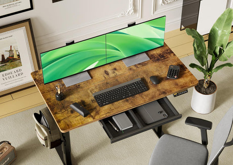 Claiks Standing Desk with Drawers, Stand Up Electric Standing Desk Adjustable Height, Sit Stand Desk Computer Workstation, 48 Inch, Rustic Brown Claiks