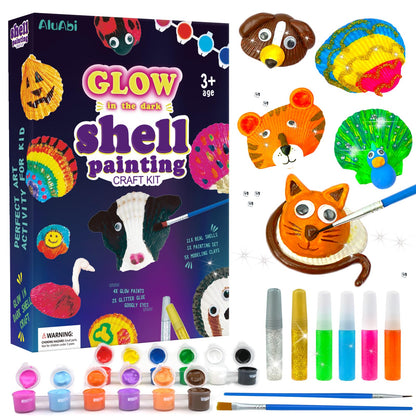 AluAbi Kids Sea Shell Painting Kit, Glow in The Dark Activities, Arts & Crafts Gifts for Boys and Girls Ages 4-12, Creative Art Activity Gift Toys - WoodArtSupply