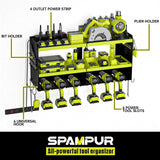 Spampur Power Tool Organizer Wall Mount with Charging Station, Tool Shelf 6 Drill Holders, Heavy Duty Metal Premium Garage Utility Rack, Cordless Spampur