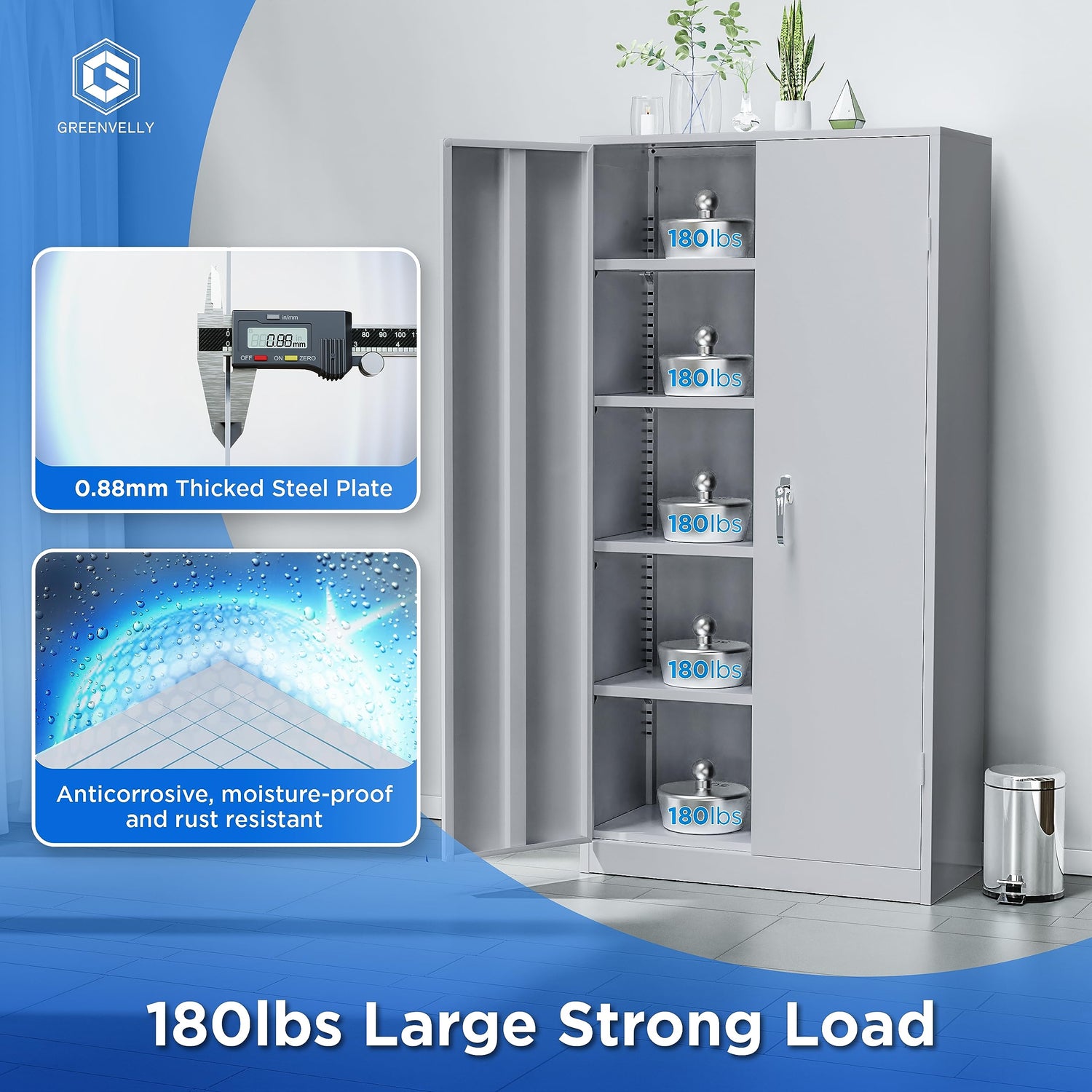 Greenvelly Metal Storage Cabinet, 72” Tall Locking Steel Storage Cabinet with 2 Doors and 4 Adjustable Shelves, Metal File Cabinet for Home Office, Greenvelly