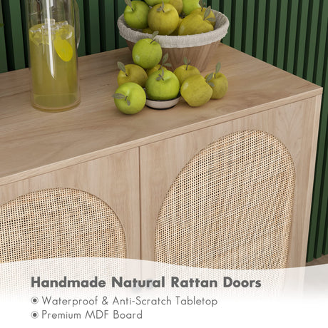 Yechen Set of 2 Sideboard Storage Cabinet with Handmade Natural Rattan Doors, Buffet Cabinet with Storage, for Living Room, Dining Room, Entryway, Yechen