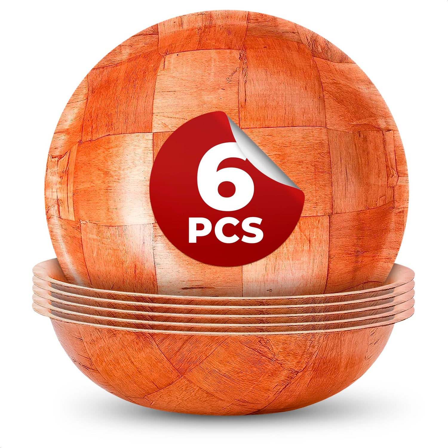 6Pcs Wooden Salad Bowl Set - Decorative Bowls for Kitchen Large Serving Bowls for Entertaining Small Snack Bowls Set Soup - 8 Inch Fruit Bowl for Reluen