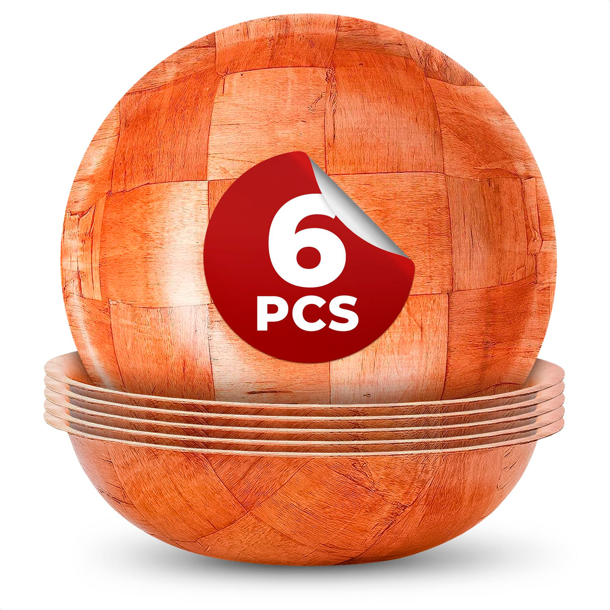 6Pcs Wooden Salad Bowl Set - Decorative Bowls for Kitchen Large Serving Bowls for Entertaining Small Snack Bowls Set Soup - 8 Inch Fruit Bowl for Reluen