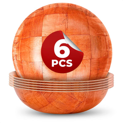 6Pcs Wooden Salad Bowl Set - Decorative Bowls for Kitchen Large Serving Bowls for Entertaining Small Snack Bowls Set Soup - 8 Inch Fruit Bowl for