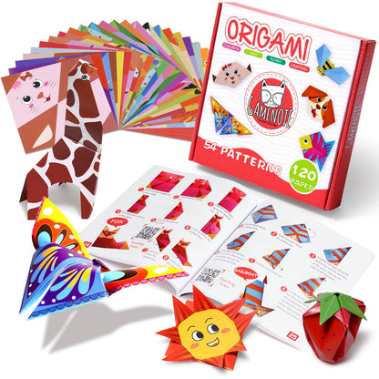 Gamenote Colorful Origami Kit for Kids 54 Projects 120 Double Sided Origami Paper 12 Sheets Practice Papers Instructional Origami Book Origami Gift