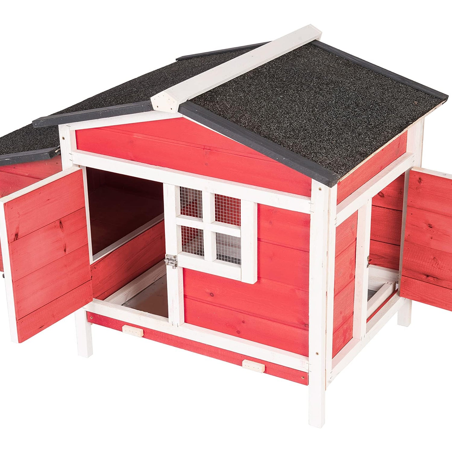 GOJOOASIS Outdoor Wooden Chicken Coop Hen House Poultry Cage Red with Tray, Ramp & Nesting Box for Indoor and Outdoor Use (F) GOJOOASIS