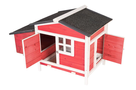 GOJOOASIS Outdoor Wooden Chicken Coop Hen House Poultry Cage Red with Tray, Ramp & Nesting Box for Indoor and Outdoor Use (F) GOJOOASIS