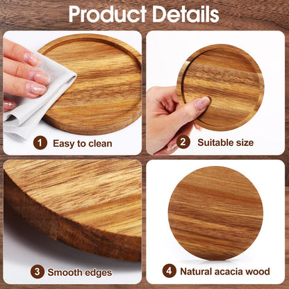 Zhehao 16 Pcs Acacia Round Wood Coasters 4 Inch Wooden Drink Coasters Bulk Stackable Reusable Coasters for Coffee Table Protection Housewarming Gifts