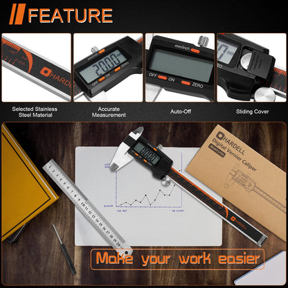 HARDELL Digital Caliper 6 Inch with Large LCD Screen，Calipers Measuring Tool with Auto-Off Feature, Inch/Millimeter Conversion, Electronic Vernier - WoodArtSupply