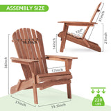 Outdoor Wooden Folding Adirondack Chair Set of 2 with Pre-Assembled BackRest, Wood Patio Chair for Garden Backyard Porch Pool Deck Firepit SoliWood